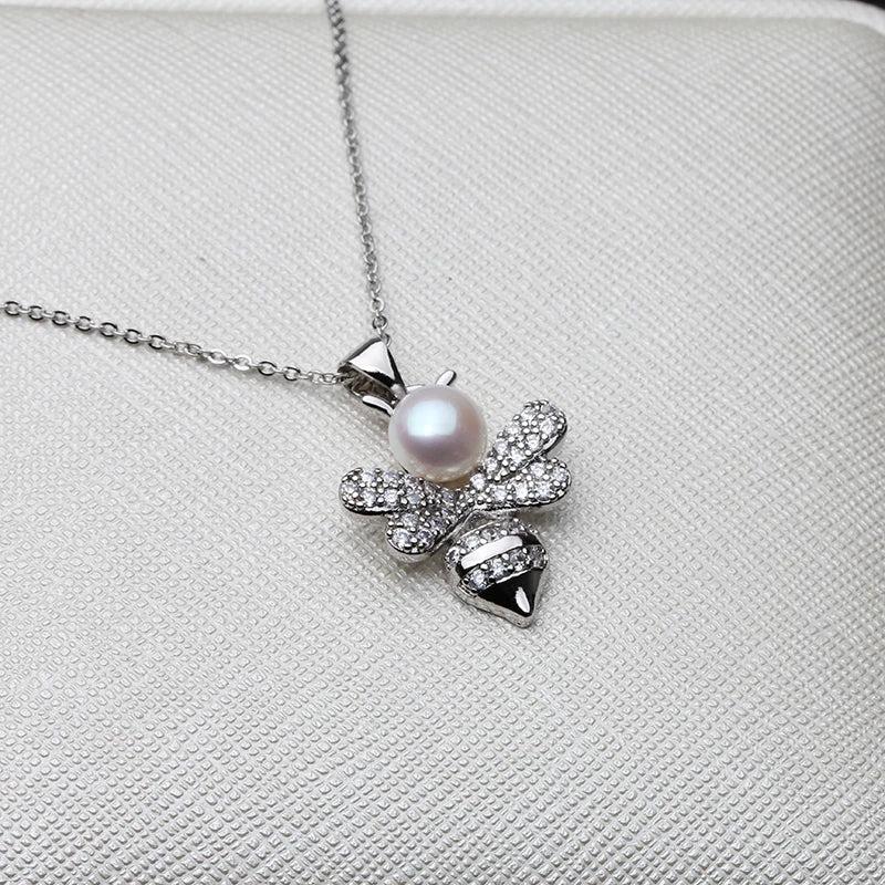 925 Silver Bumblebee Pendant Necklace with White Pearl