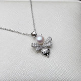 925 Silver Bumblebee Pendant Necklace with White Pearl