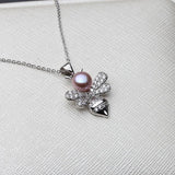 925 Silver Bumblebee Pendant Necklace with White Pearl