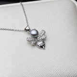 925 Silver Bumblebee Pendant Necklace with White Pearl