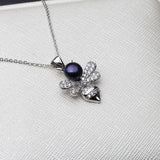 925 Silver Bumblebee Pendant Necklace with White Pearl