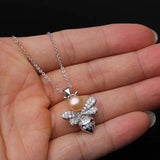 925 Silver Bumblebee Pendant Necklace with White Pearl