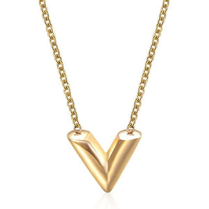 NIBA Gold Double V Shape Necklace Geometric Cubic Zirconia Pendant