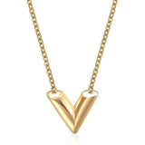 NIBA Gold Double V Shape Necklace Geometric Cubic Zirconia Pendant