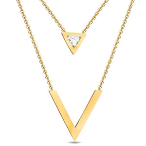NIBA Gold Double V Shape Necklace Geometric Cubic Zirconia Pendant