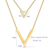NIBA Gold Double V Shape Necklace Geometric Cubic Zirconia Pendant