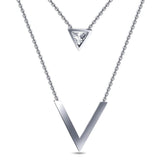 NIBA Gold Double V Shape Necklace Geometric Cubic Zirconia Pendant