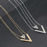 NIBA Gold Double V Shape Necklace Geometric Cubic Zirconia Pendant