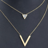 NIBA Gold Double V Shape Necklace Geometric Cubic Zirconia Pendant