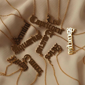 Zodiac Pendant Necklace Stainless Steel Unisex 12 Star Signs Men Women Gift