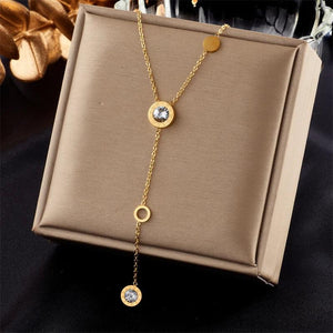316L Stainless Steel Roman Numeral Zircon Pendant Necklace for Women Girls