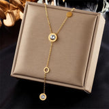 316L Stainless Steel Roman Numeral Zircon Pendant Necklace for Women Girls
