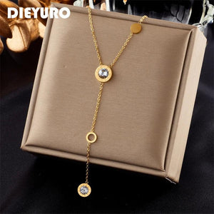 316L Stainless Steel Roman Numeral Zircon Pendant Necklace for Women Girls