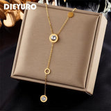 316L Stainless Steel Roman Numeral Zircon Pendant Necklace for Women Girls