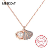 925 Silver Pearl Shell CZ Pendant Necklace For Women