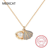 925 Silver Pearl Shell CZ Pendant Necklace For Women