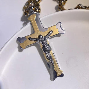 Jesus Crucifixion Cross Necklace Men Women Silver Stainless Steel
