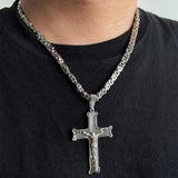 Jesus Crucifixion Cross Necklace Men Women Silver Stainless Steel