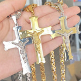 Jesus Crucifixion Cross Necklace Men Women Silver Stainless Steel