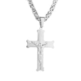 Jesus Crucifixion Cross Necklace Men Women Silver Stainless Steel