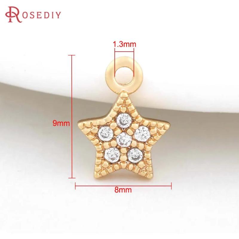 10PCS 24K Brass Zircon Star Charms Pendants Jewelry Making Supplies