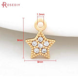 10PCS 24K Brass Zircon Star Charms Pendants Jewelry Making Supplies