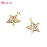 10PCS 24K Brass Zircon Star Charms Pendants Jewelry Making Supplies