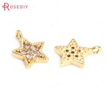 10PCS 24K Brass Zircon Star Charms Pendants Jewelry Making Supplies