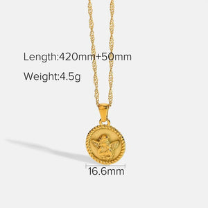 Angel Pendant Necklace 18K Plated Stainless Steel Water-wave Chain