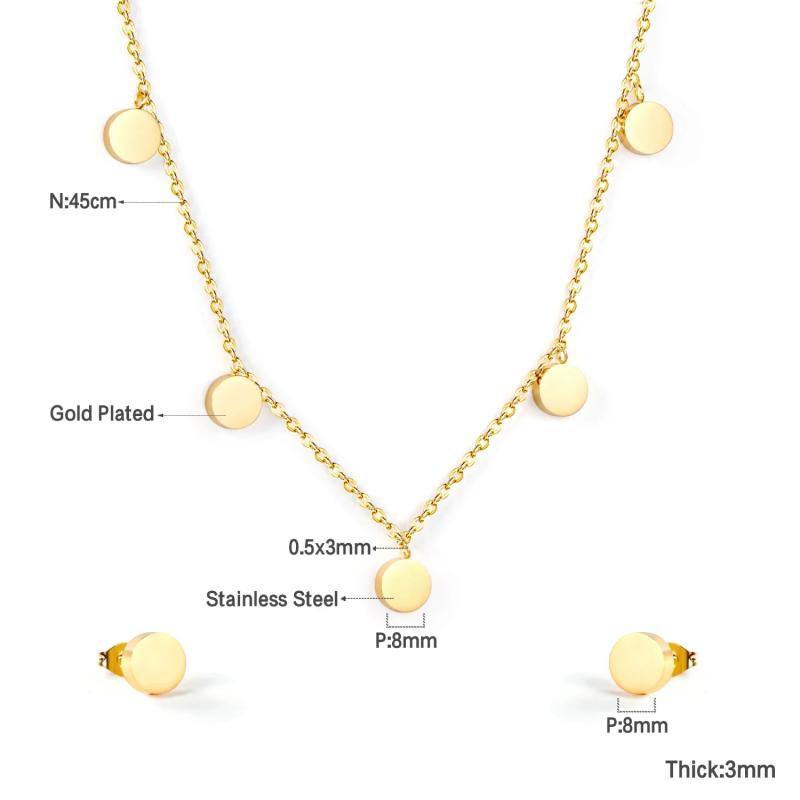 Stainless Steel Star Moon Necklace Earring Set