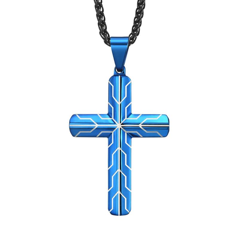 Men's Cross Pendant Necklace Stainless Steel Cubic Zirconia Chrome Plated