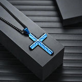 Men's Cross Pendant Necklace Stainless Steel Cubic Zirconia Chrome Plated