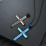 Men's Cross Pendant Necklace Stainless Steel Cubic Zirconia Chrome Plated