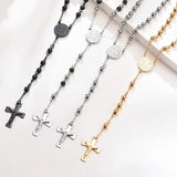 Men's Rosary Style Stainless Steel Cross Necklace