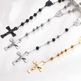 Men's Rosary Style Stainless Steel Cross Necklace
