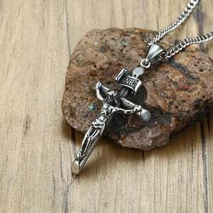 Vintage Men Crucifix Necklace Stainless Steel Italian Chain Male Charm Cross