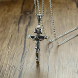 Vintage Men Crucifix Necklace Stainless Steel Italian Chain Male Charm Cross