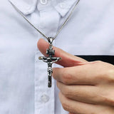 Vintage Men Crucifix Necklace Stainless Steel Italian Chain Male Charm Cross