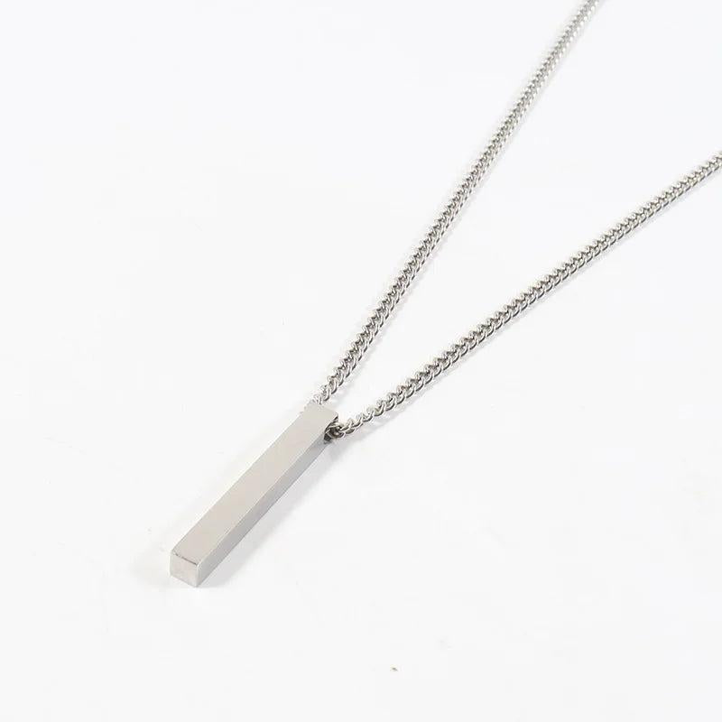 TUNGSTEN Pendant Necklace for Men Long Bar Twisted Chain Silver Stainless Steel