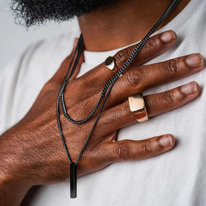 TUNGSTEN Pendant Necklace for Men Long Bar Twisted Chain Silver Stainless Steel