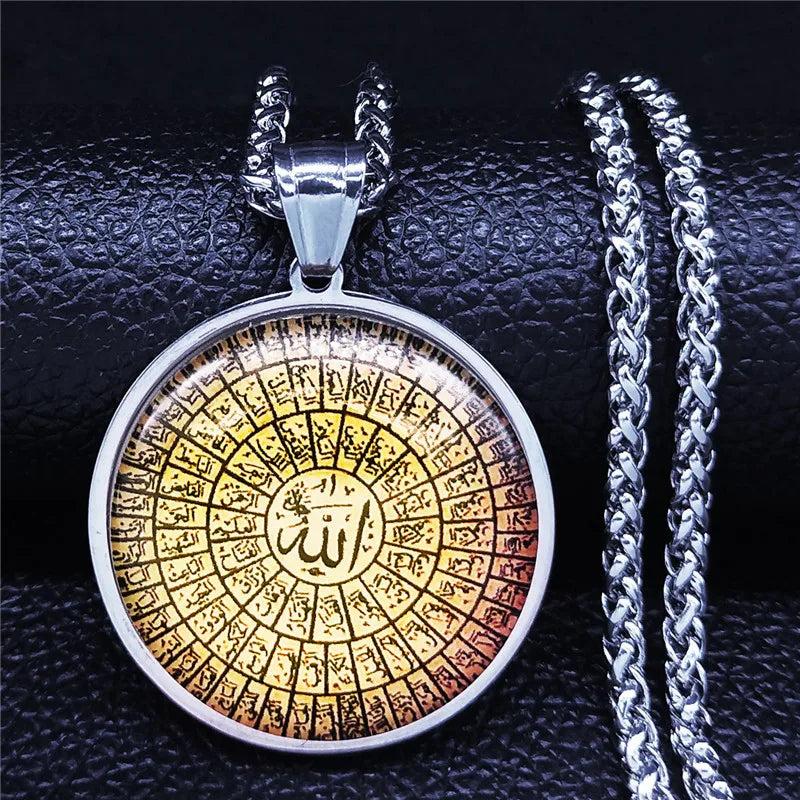 Islamic Arab Quran Allah Glass Stainless Steel Long Necklace Men/Women