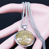 Islamic Arab Quran Allah Glass Stainless Steel Long Necklace Men/Women