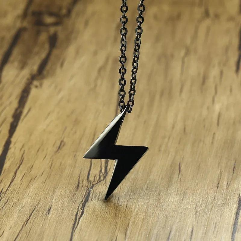 Vintage Stainless Steel Lightning Pendant Necklace for Men