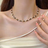 Tiger's Eye Stone Pendant Beaded Necklace Double Layer Choker