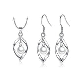 925 Silver Pearl Twist Water Drop Necklace+Earrings Set Party Gift
