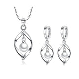 925 Silver Pearl Twist Water Drop Necklace+Earrings Set Party Gift