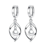 925 Silver Pearl Twist Water Drop Necklace+Earrings Set Party Gift