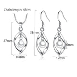 925 Silver Pearl Twist Water Drop Necklace+Earrings Set Party Gift