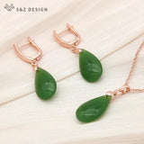 S&Z 585 Rose Water Drop Dangle Earrings & Pendant Necklace Set