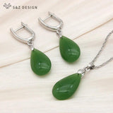 S&Z 585 Rose Water Drop Dangle Earrings & Pendant Necklace Set